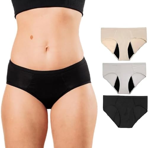Bambody Absorbent Brief, Super Comfy Period Underwear for Women (Black Nude Gray)